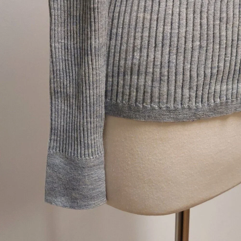 COS, Grey Heather, Lightweight, 100% Wool, L/S, Henley Sweater, Size: S - Picture 5 of 8